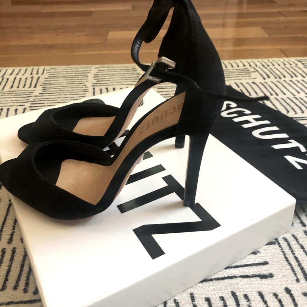 Schutz peep toe black heels